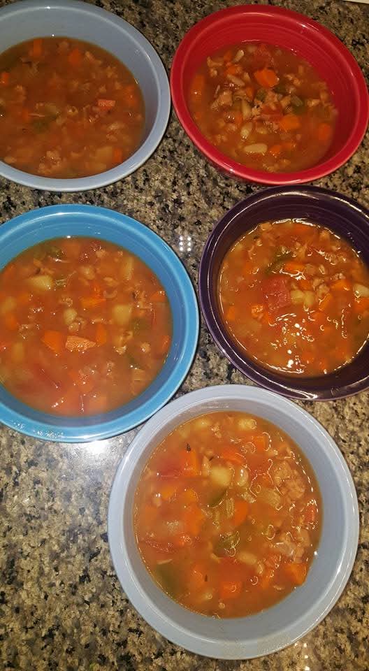 Bowls of hearty vegetable and barley soup